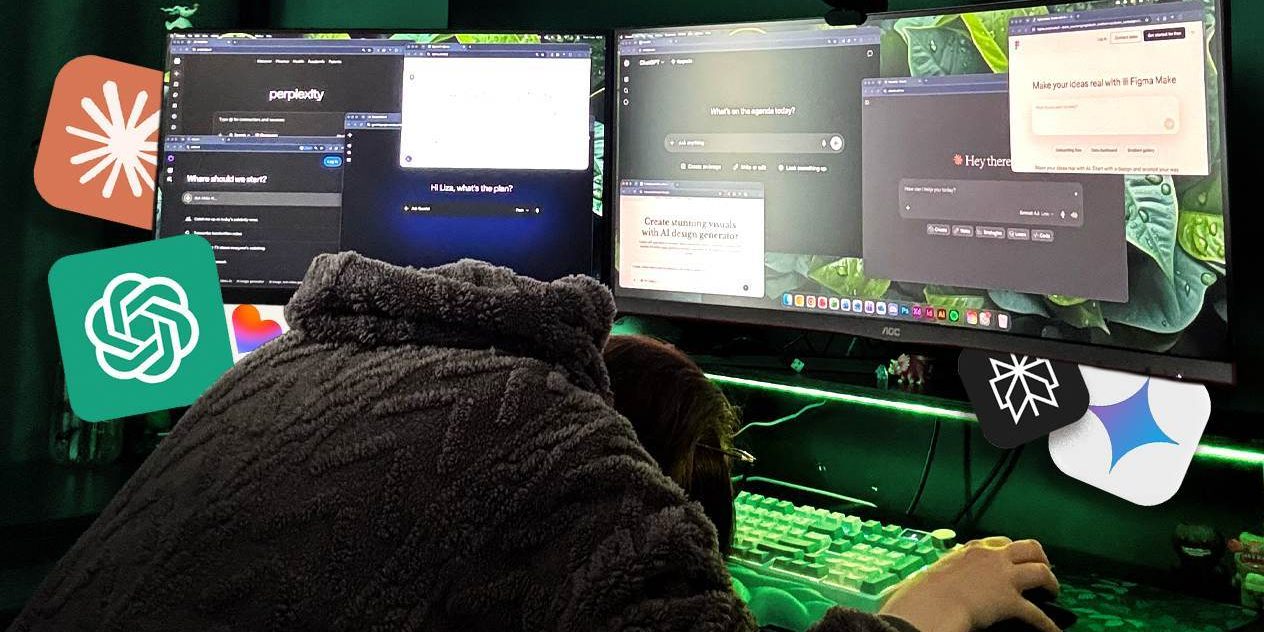 ai-has-been-in-design-for-a-while AI tools including ChatGPT, Perplexity and Claude open on a designer's dual monitors