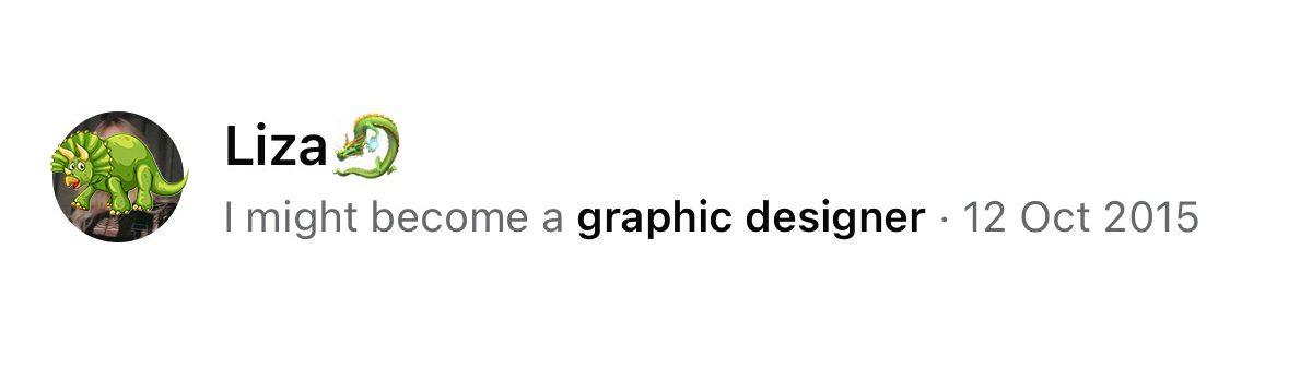 Old social media post reading "I might become a graphic designer" — the beginning of a design career