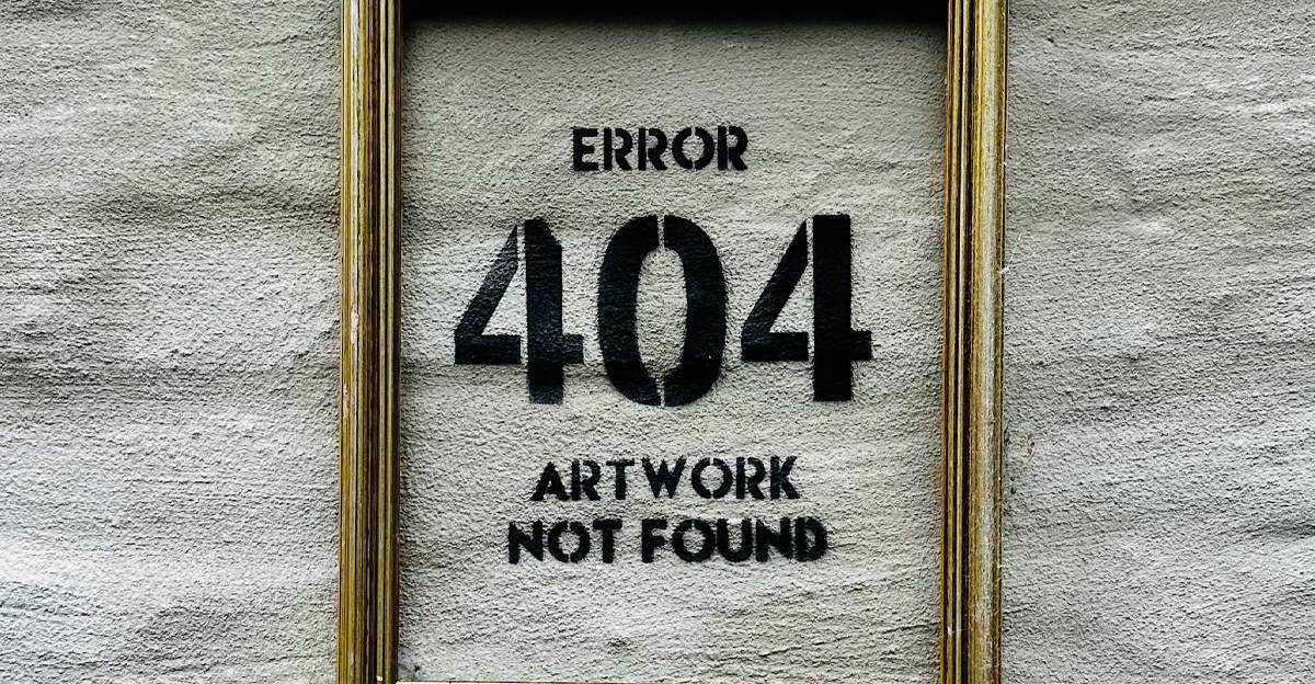 Error 404 artwork not found sign representing AI art theft and copyright concerns in graphic design