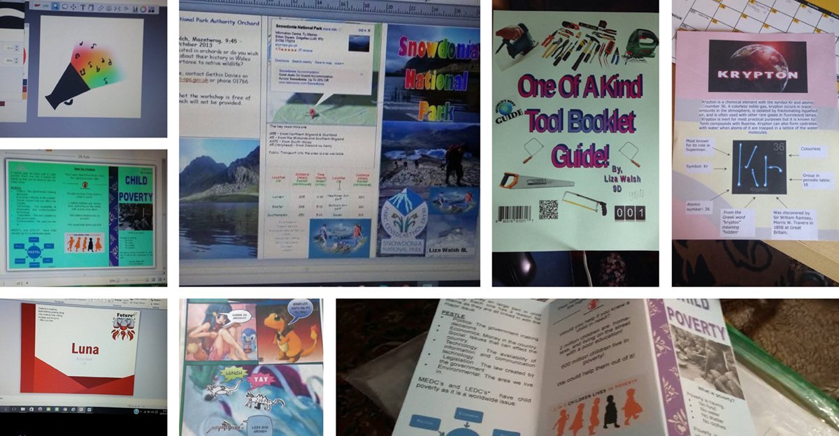 Collage of high school graphic design projects — early work showing the learning curve for new graphic designers